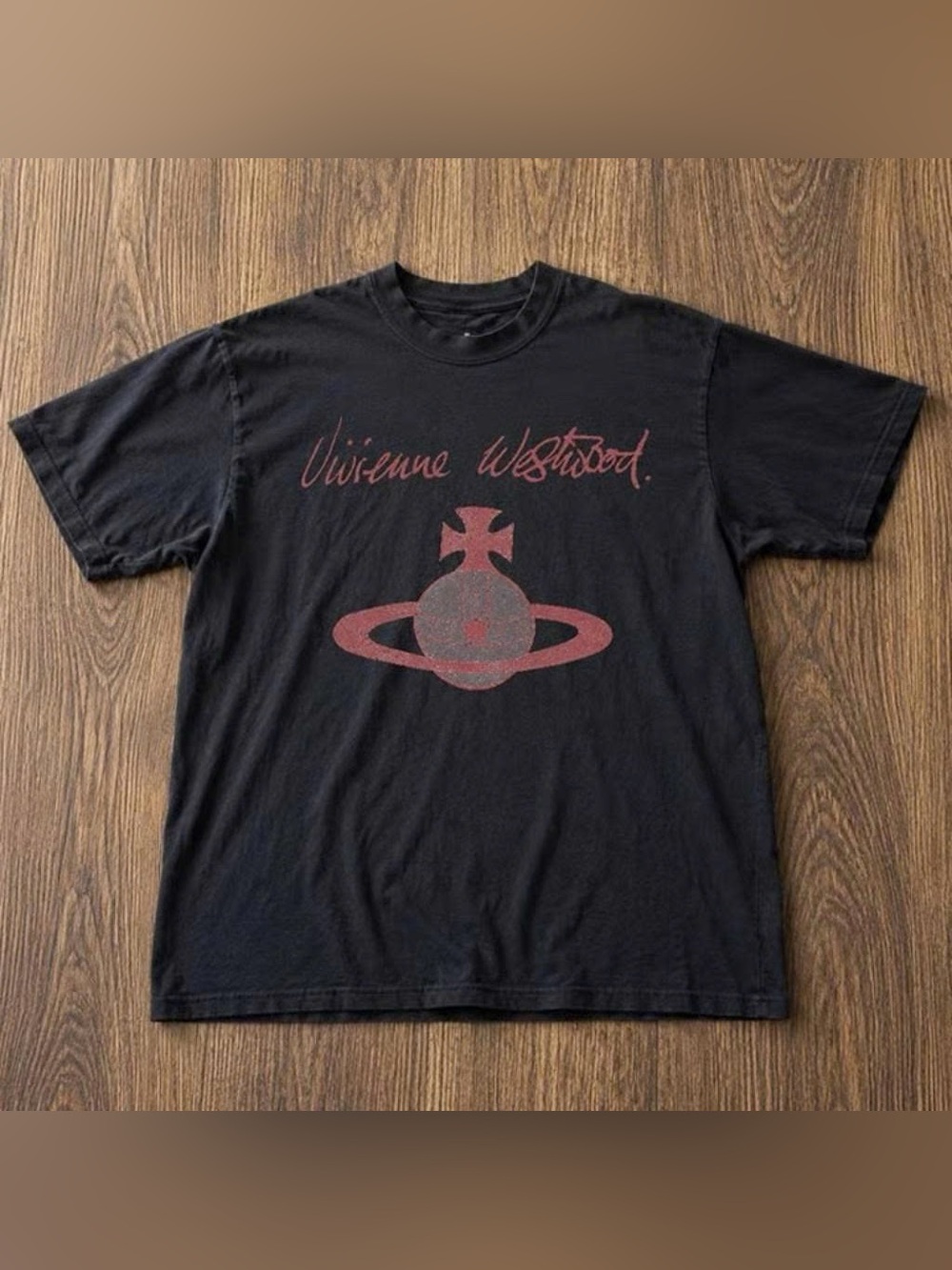 Vintage Vivienne Westwood Black Crewneck Logo Tee with Red Print
